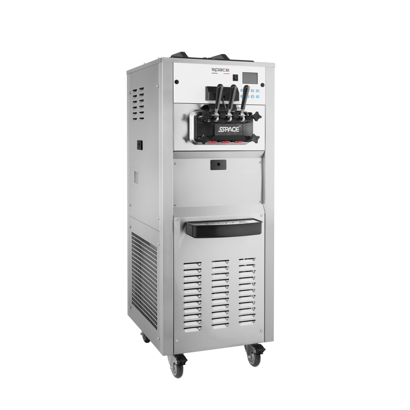 SPACE 6350 floor-standing two-flavour soft serve machine, front view with three dispensing handles