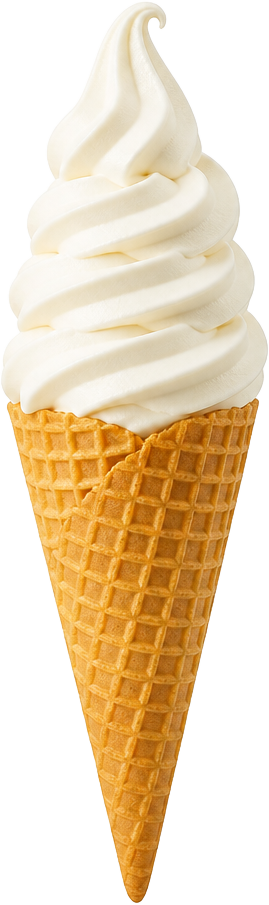 Full waffle cone with vanilla soft serve ice cream