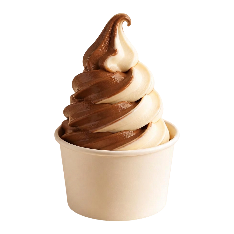 Vanilla and chocolate soft serve in cups