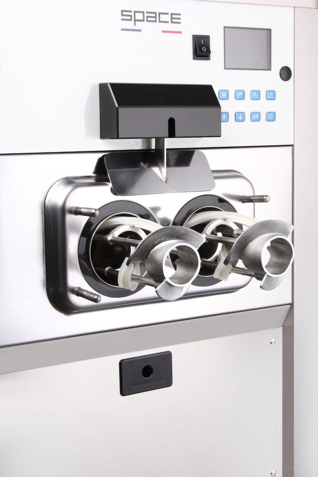 SPACE soft serve machine freezing cylinders detail with removable beaters, touch keypad and display