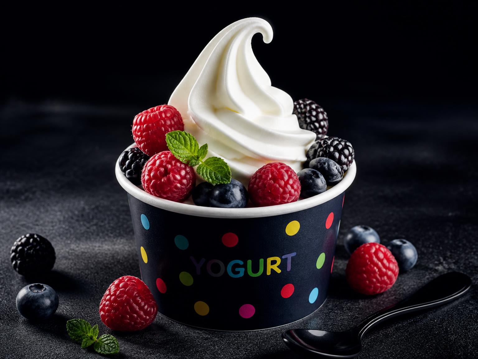 Frozen yogurt σε κύπελλο με φρέσκα φρούτα του δάσους